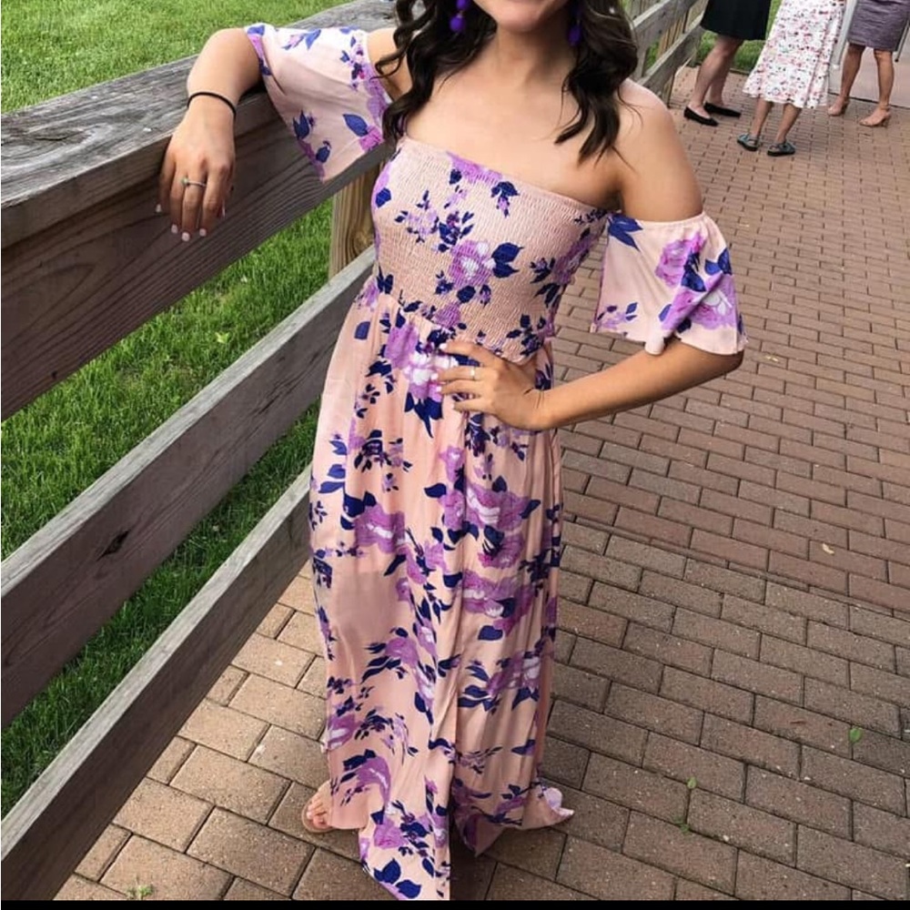 Size small pink off the shoulder maxi dress